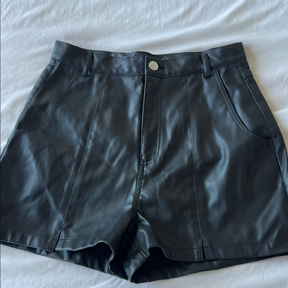 Black vegan Leather Women's Shorts